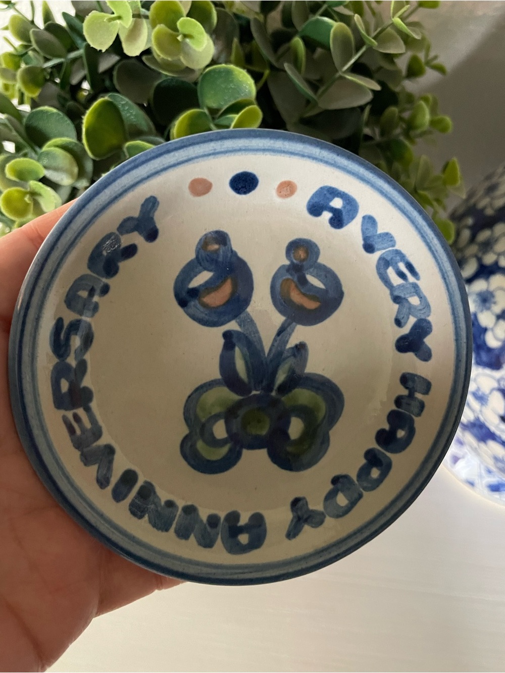 MA Hadley Pottery Trinket Dish Mini Plate Coaster “A Very Happy Anniversary”